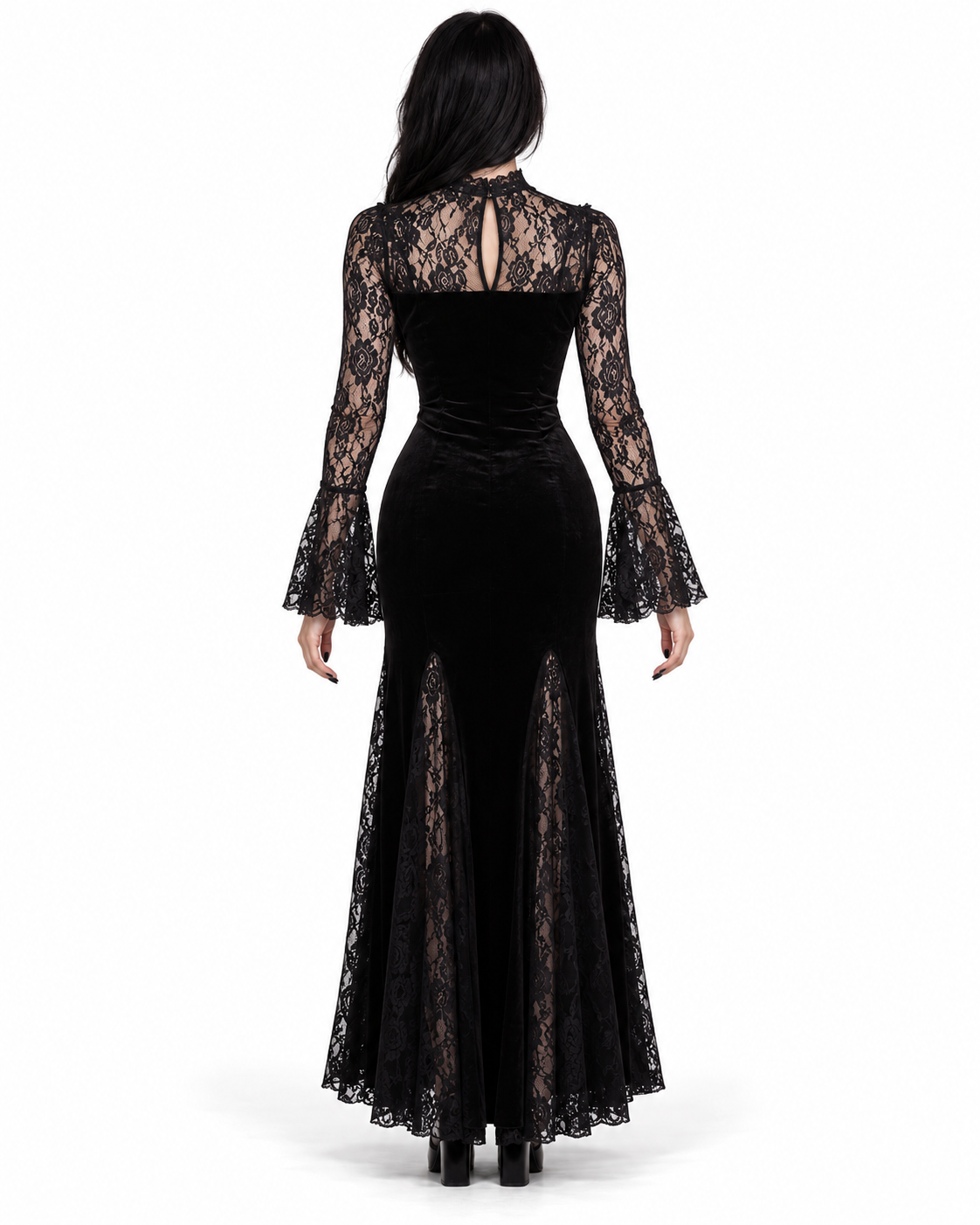 Midnight Raven Gothic Lace Maxi Dress