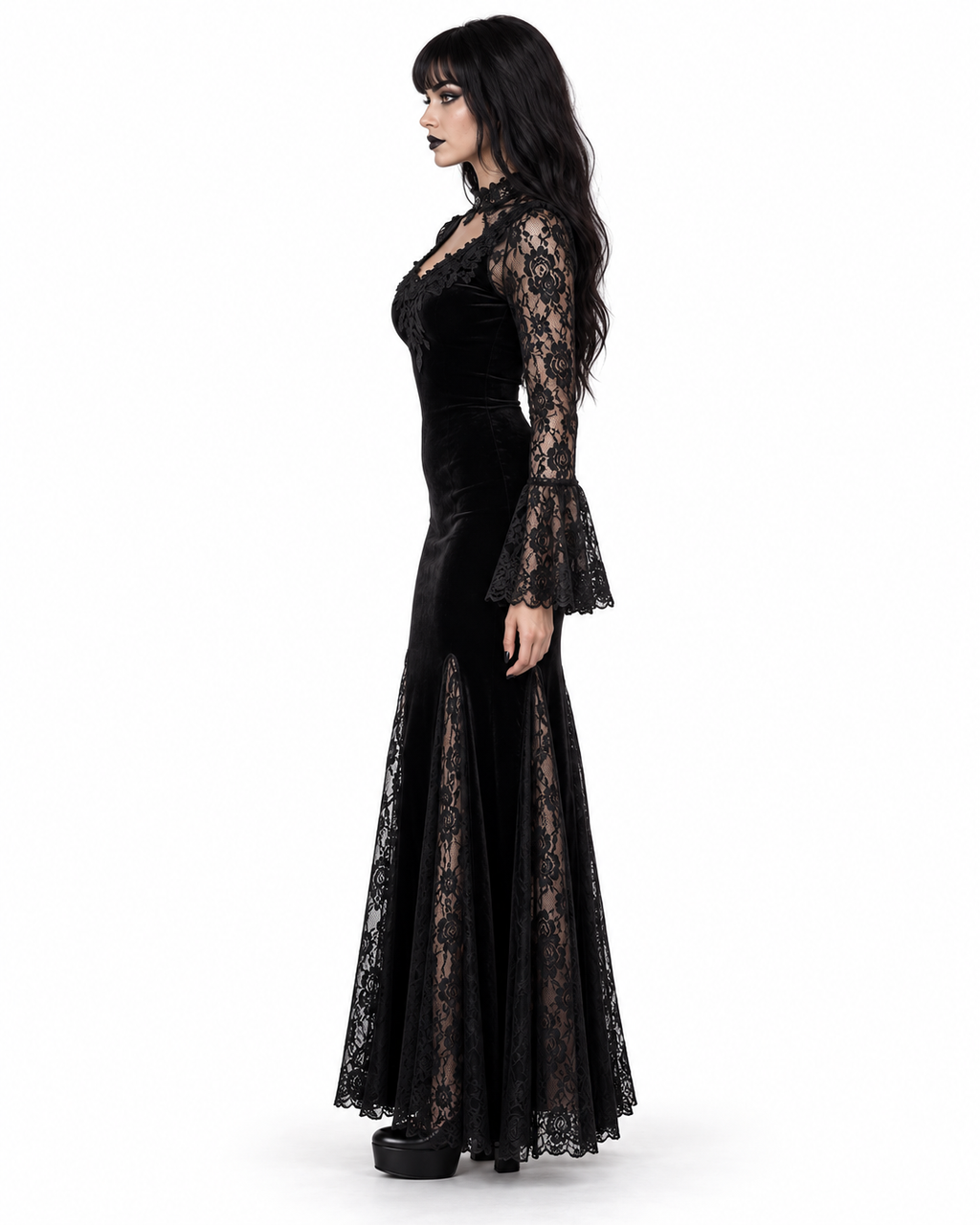 Midnight Raven Gothic Lace Maxi Dress