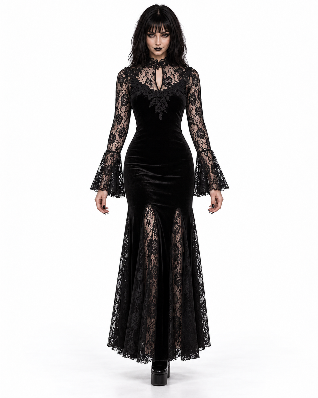 Midnight Raven Gothic Lace Maxi Dress
