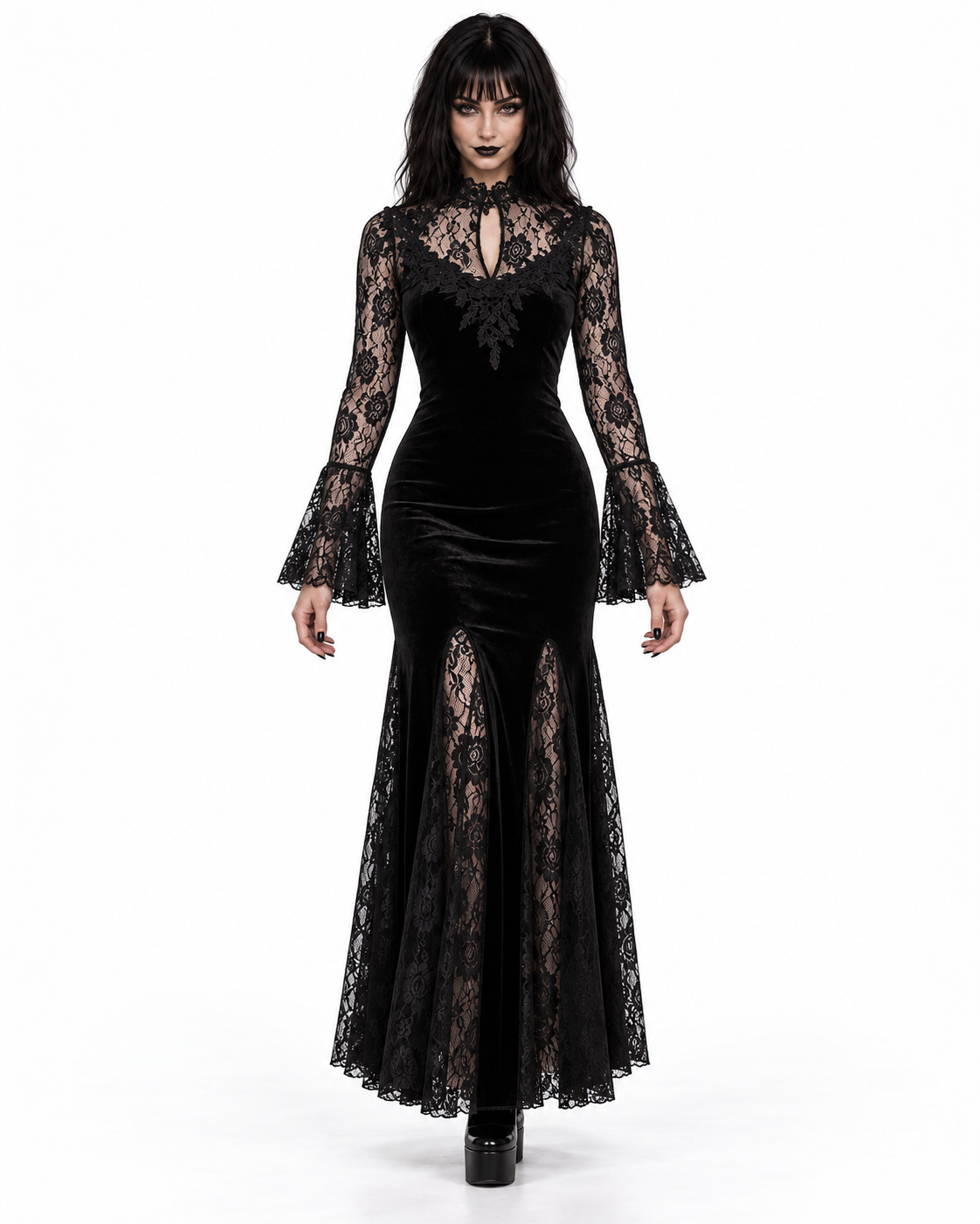 Midnight Raven Gothic Lace Maxi Dress