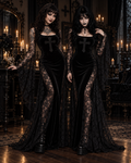 Raven Noir Gothic Velvet Lace Maxi Dress