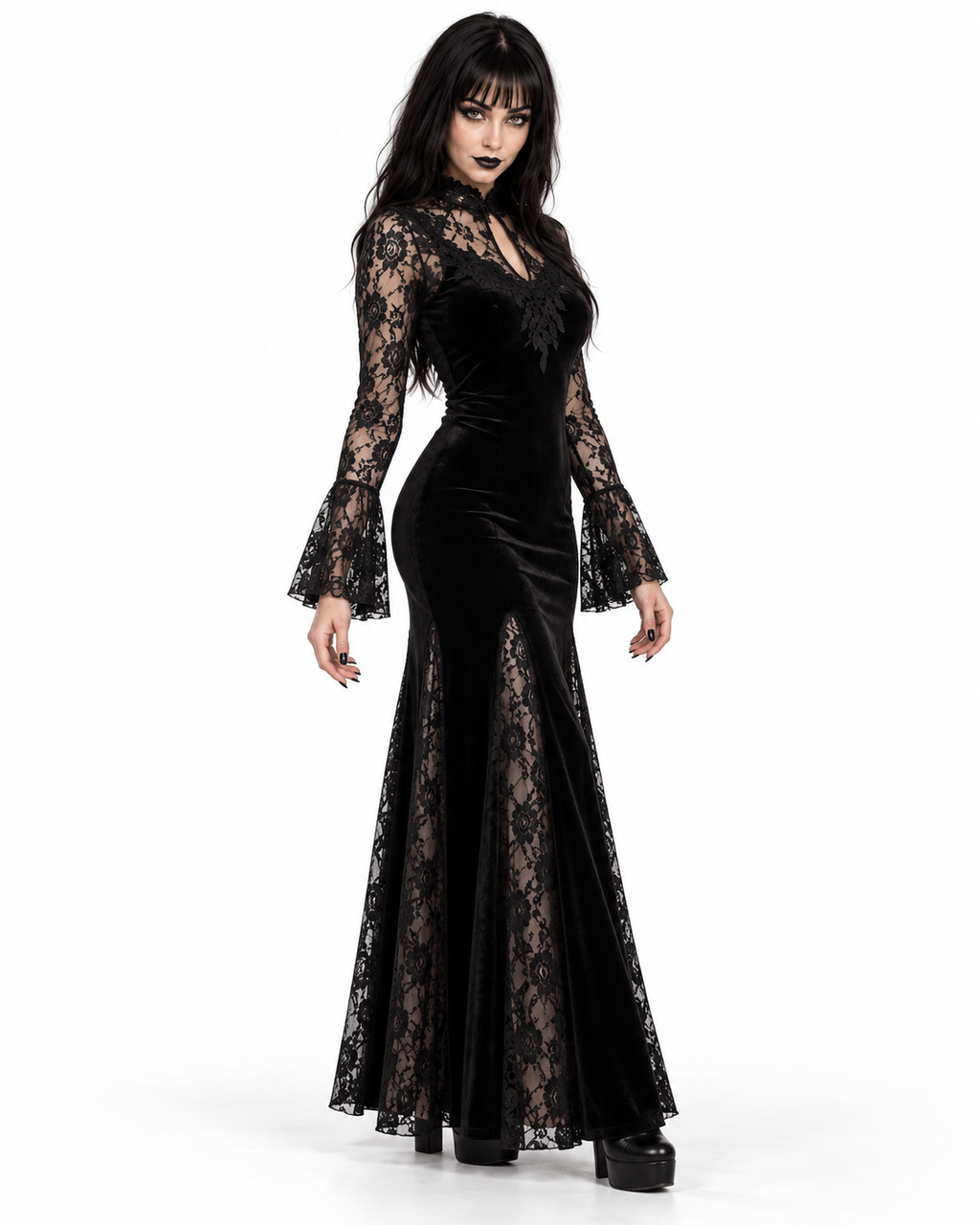 Midnight Raven Gothic Lace Maxi Dress